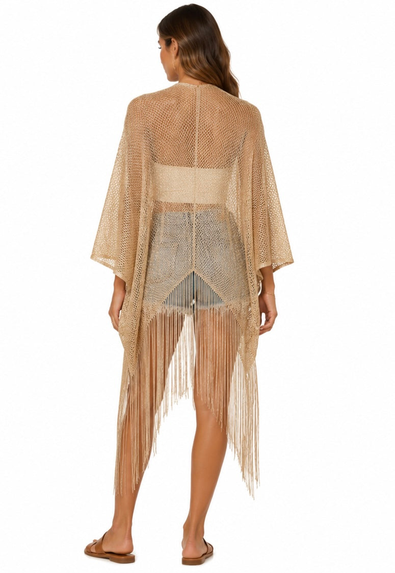 Shimmer Fringe Kimono ( Pink gold , Brown , Gold , Silver black , Silver , Black )