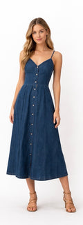 Denim Button Front Midi Dress