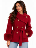 Fur coat with gold buttons ( Red , Black )