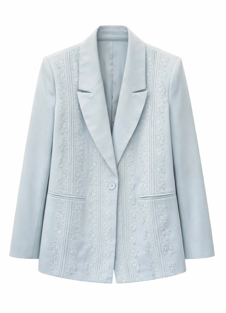 Azure Lace Blazer - Blush Pink , Light Blue