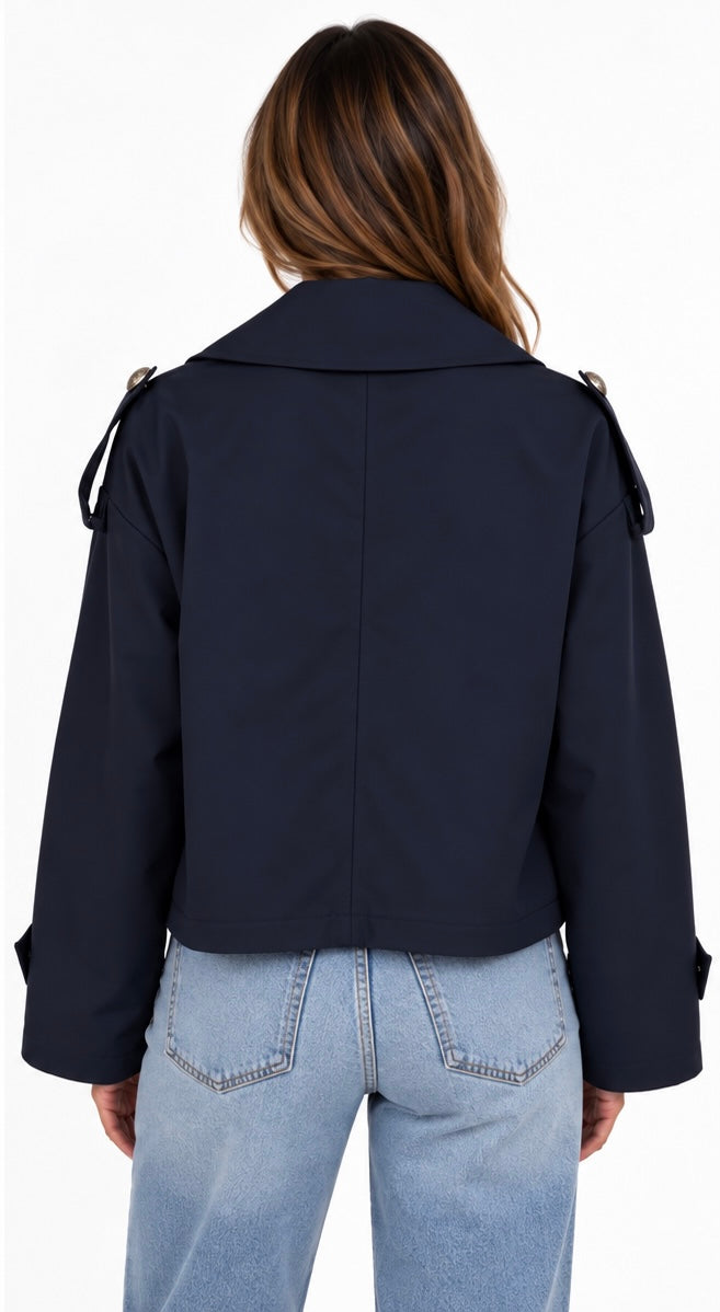 Midnight Cropped Trench Jacket ( Beige , offwhite , black , Brown , Navy )