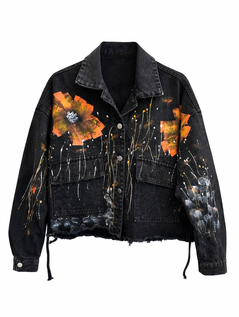 Abstract Poppy Art Denim Jacket