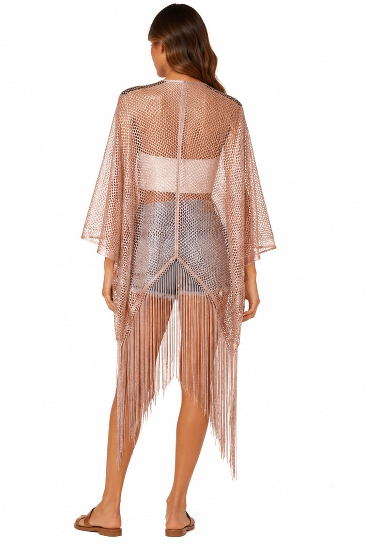 Shimmer Fringe Kimono ( Pink gold , Brown , Gold , Silver black , Silver , Black )