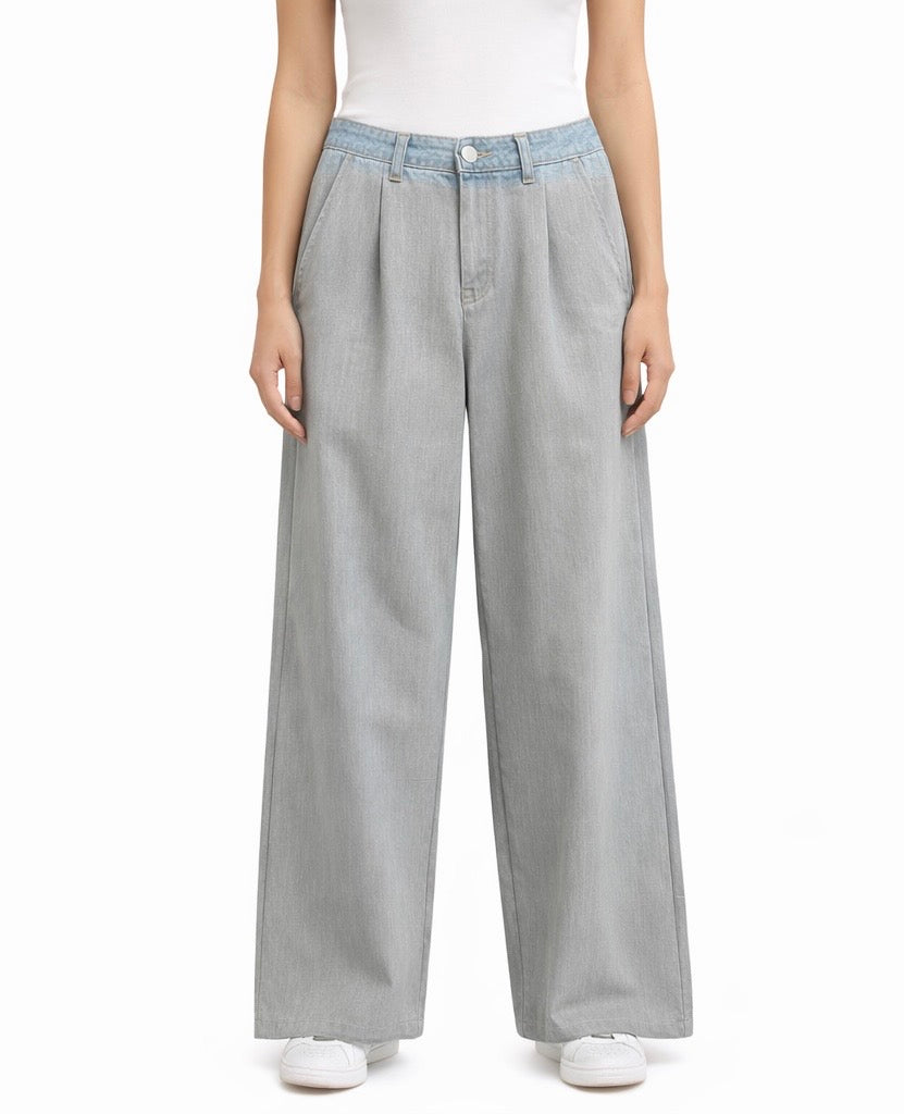 Relaxed Fit Pleated Front Denim Trousers