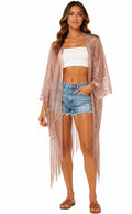 Shimmer Fringe Kimono ( Pink gold , Brown , Gold , Silver black , Silver , Black )