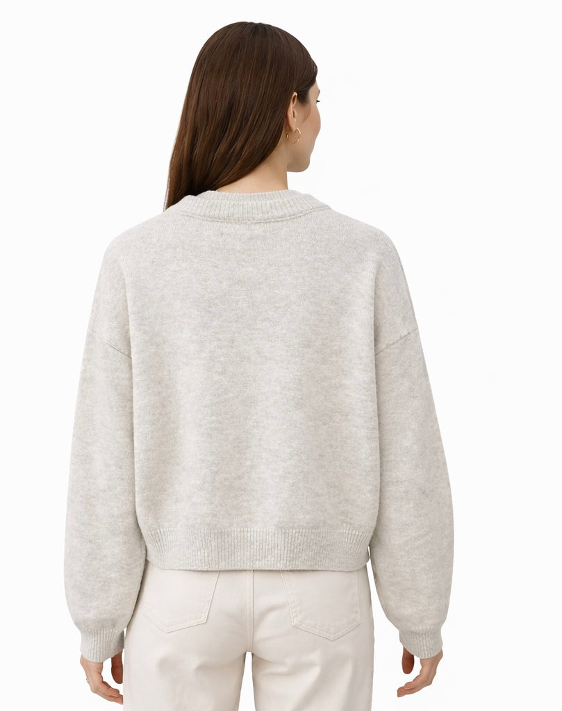 Lace Embroidered Front Knit Sweater – Light Grey