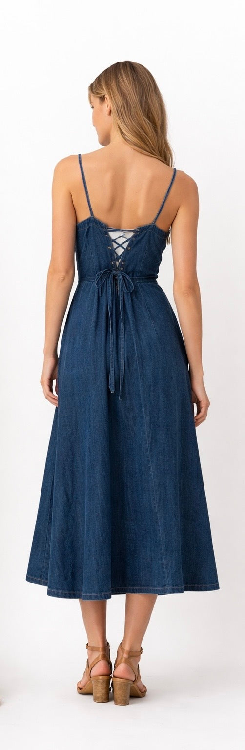Denim Button Front Midi Dress