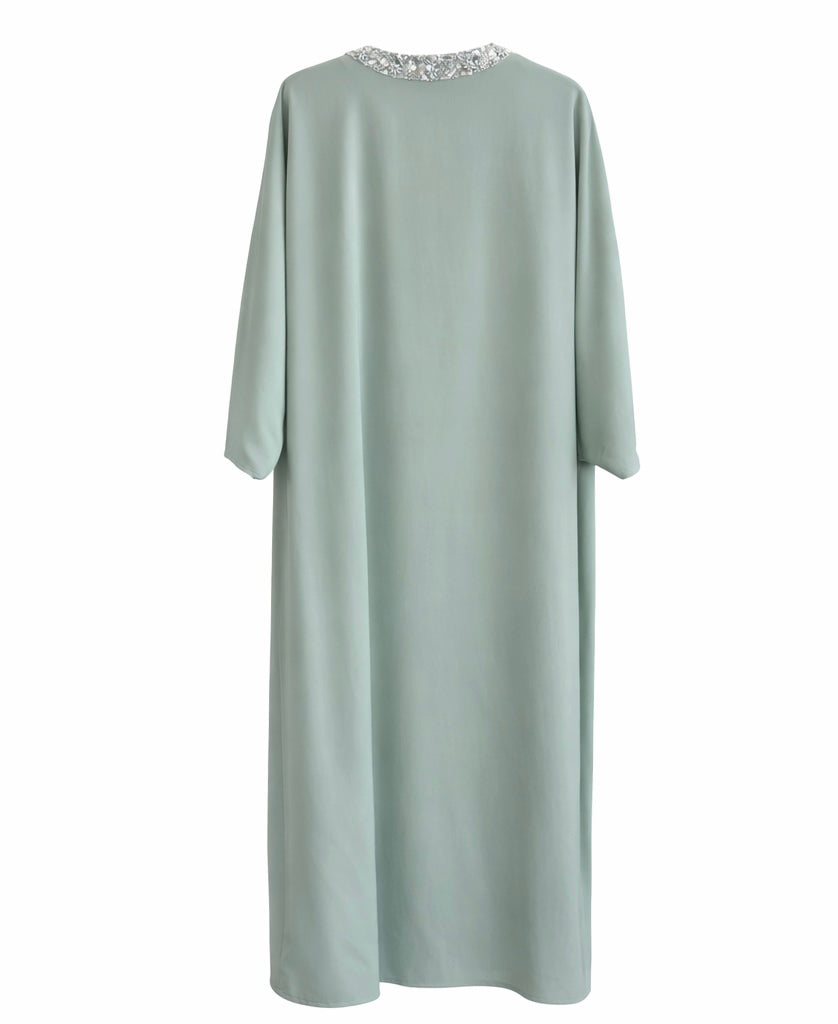 Beaded Neckline Mint Green Kaftan Dress