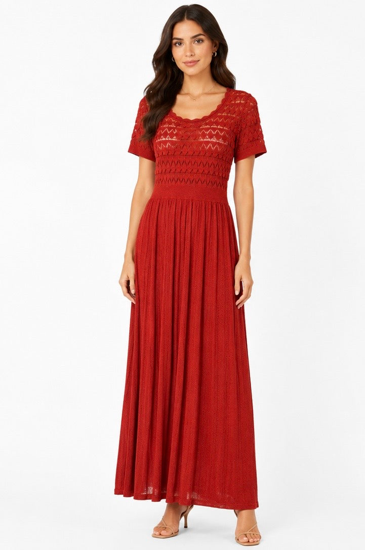 Crimson Crochet Knit Dress