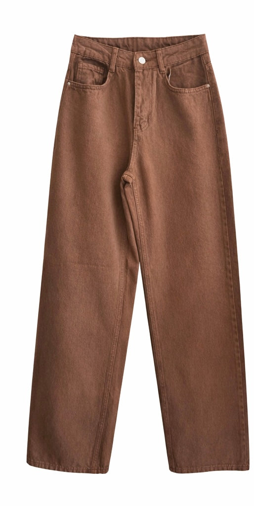 Brown  Denim Wide-Leg Pants