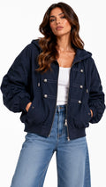 Hooded Utility Bomber Jacket ( Navy , Olive , Black , Brown )