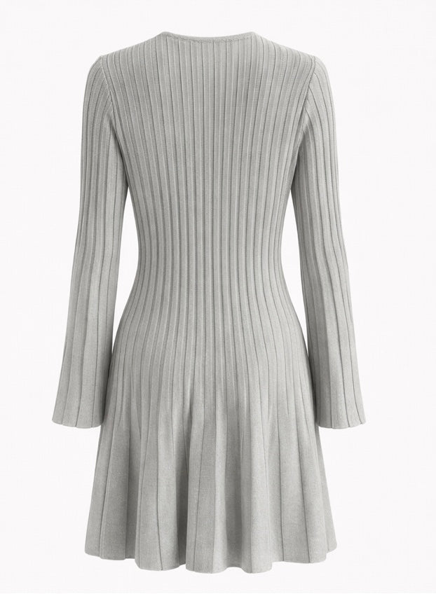 Ribbed Knit Keyhole Fit & Flare Dress Light Grey