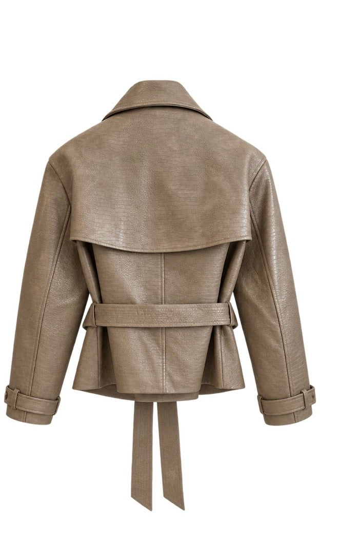 Croc-Embossed Belted Leather Jacket