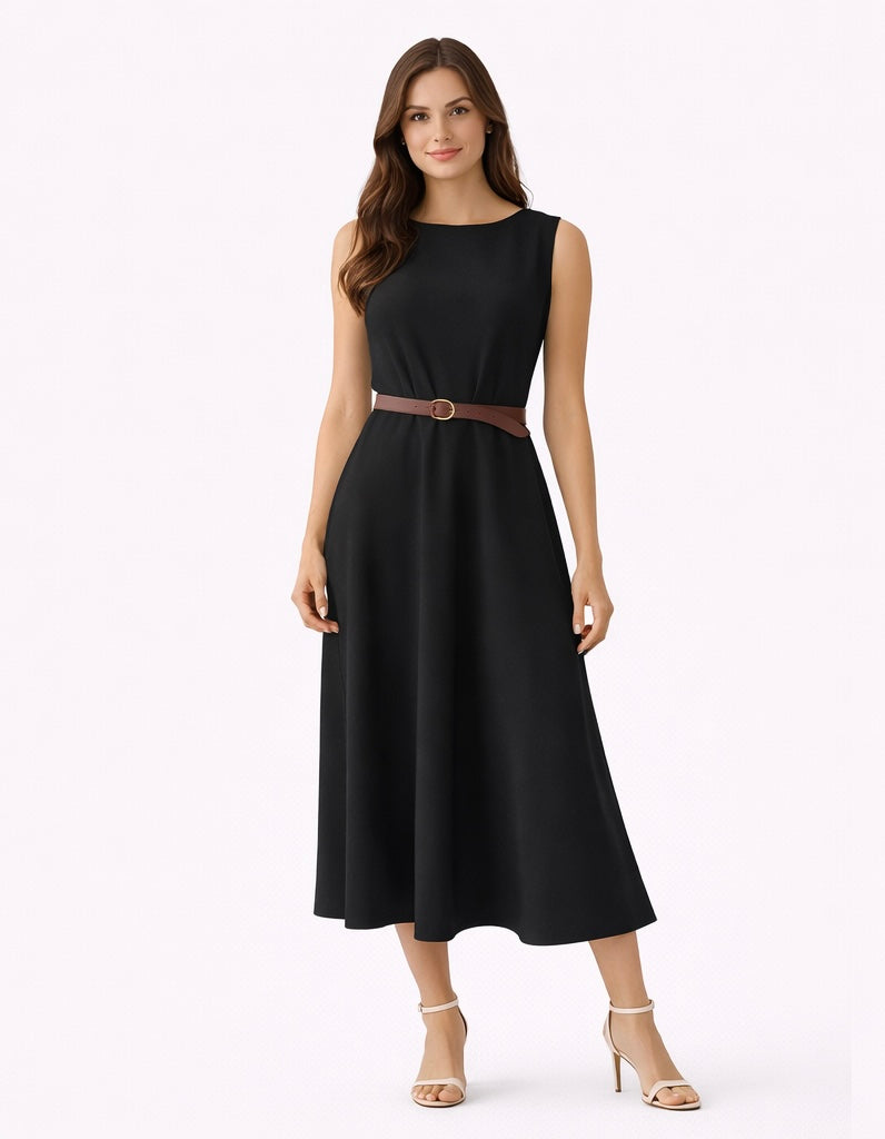 Sophia Classic Belted Dress - yellow , Blush Pink , black