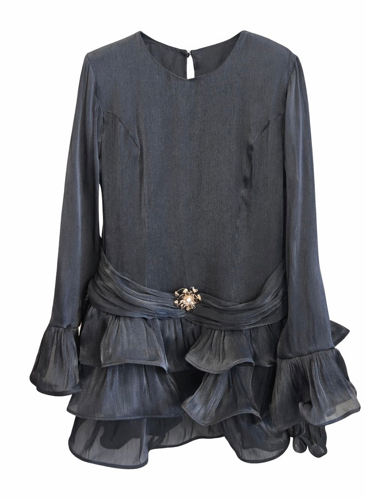 White Satin Ruffle Mini dress