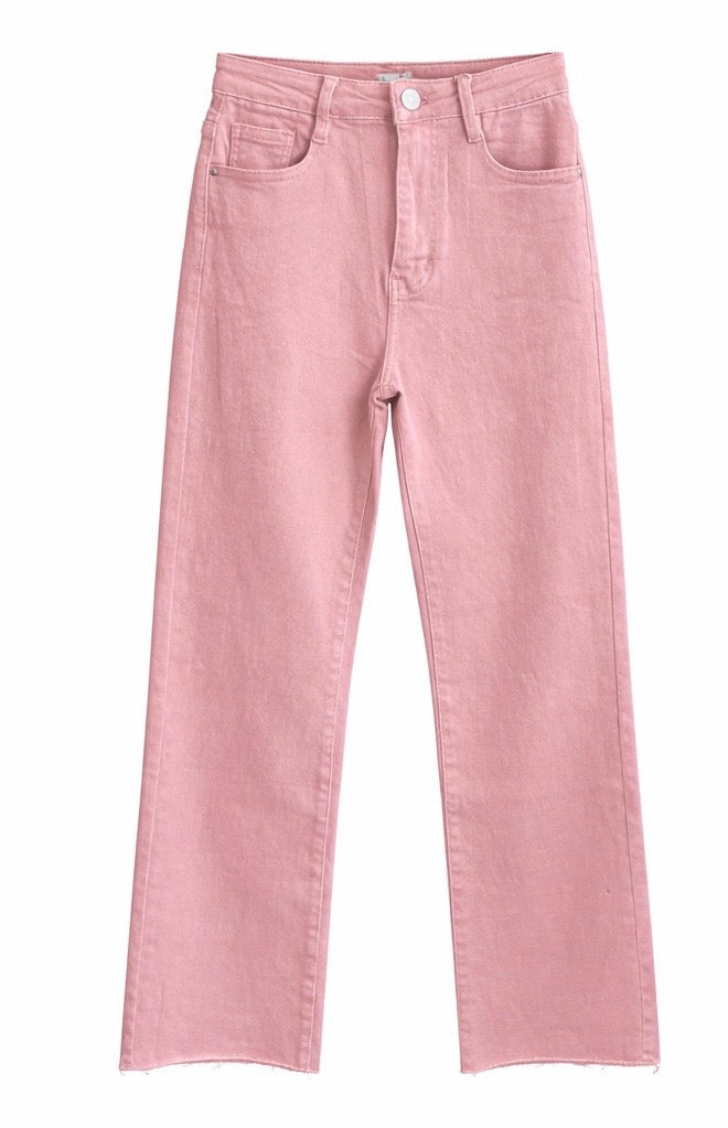 Blush Pink Straight-Leg Denim Jeans