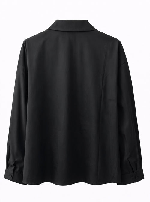 Button-Up Shirt with Rhinestone Tie - Black , White