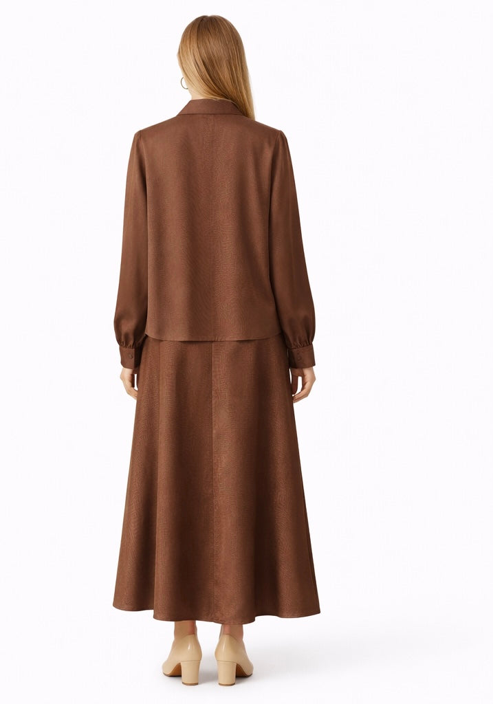 Classic Brown Long-Sleeve Maxi Dress