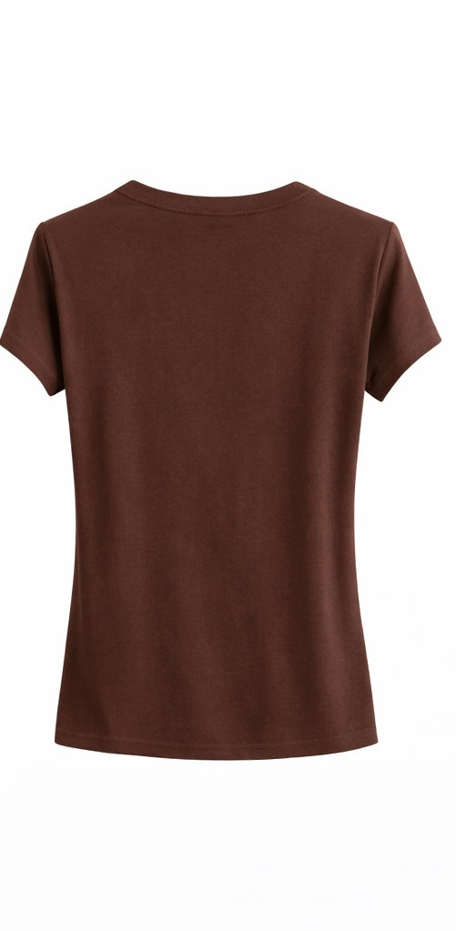 Charm Embellished Short Sleeve Top - Black , White , Brown