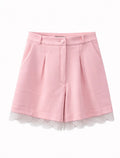 Chic White Lace Detail Shorts - Pink , White