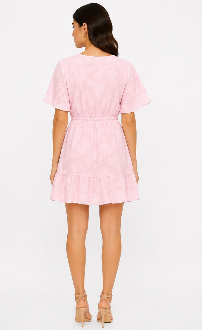 Floral Texture Mini Dress ( Yellow , Pink , White , Light blue )