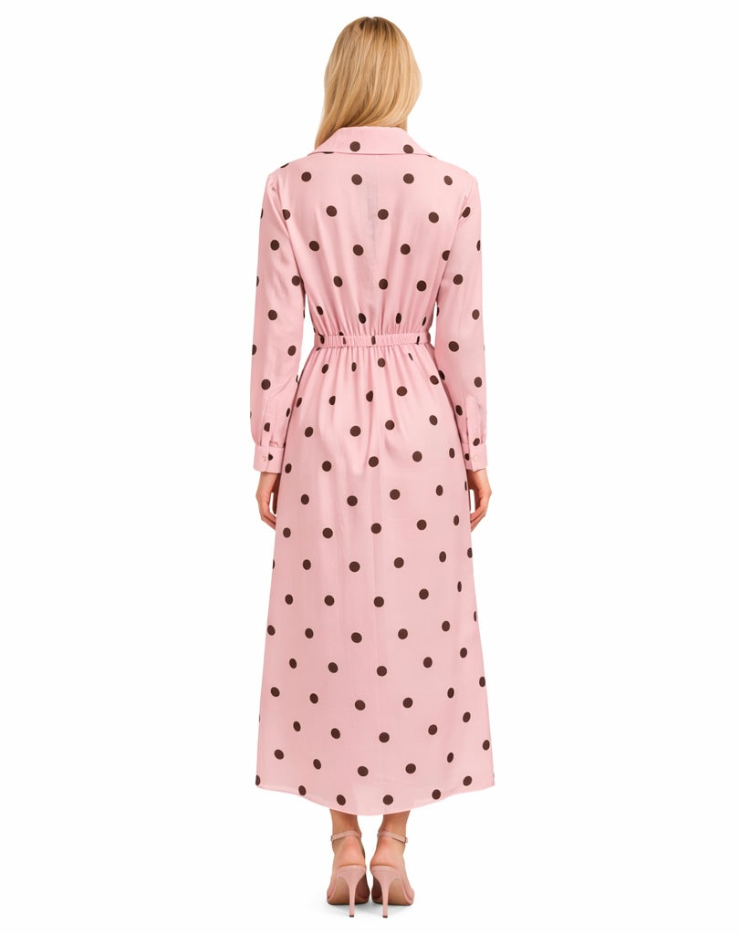 Polka Dots Blush Pink Brown Belted Dres