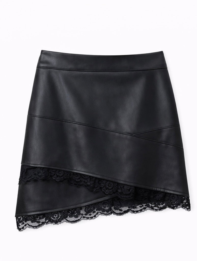 Black Faux Leather Leather Mini Skirt