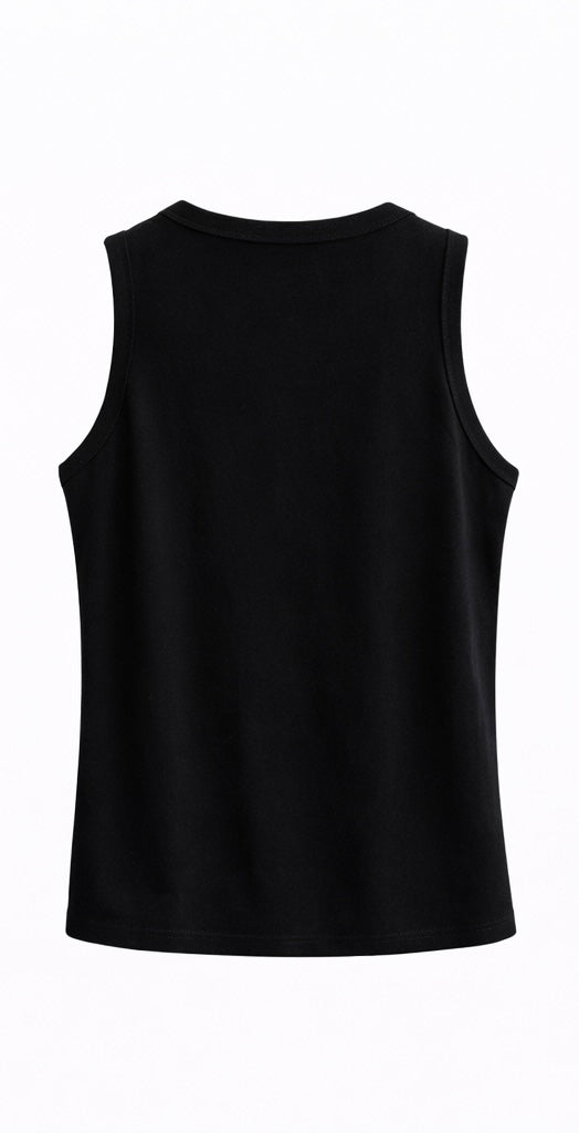 Black Sleeveless Gold Charm Tank Top - Black , White
