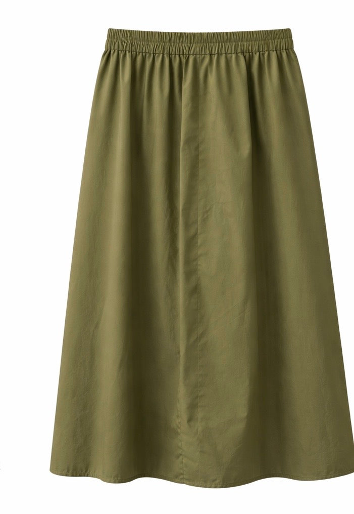 Olive Green Asymmetric Draped Midi Skirt