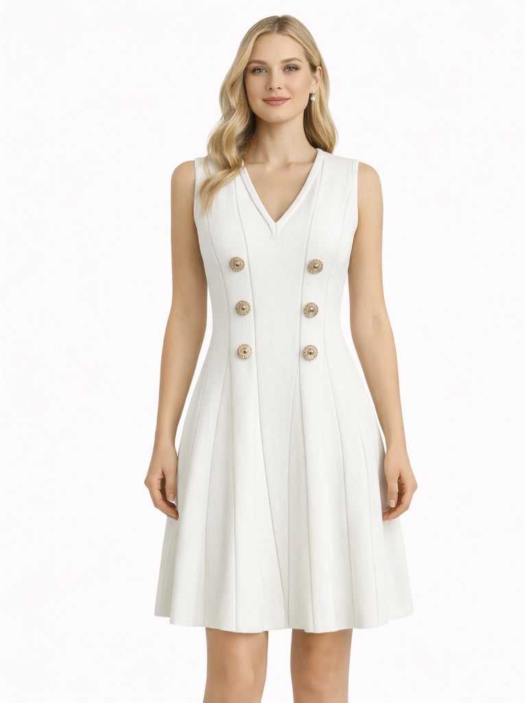 White Structured Sleeveless Fit & Flare Dress