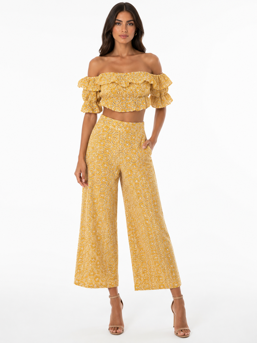 Mustard Eyelet Two-Piece Set