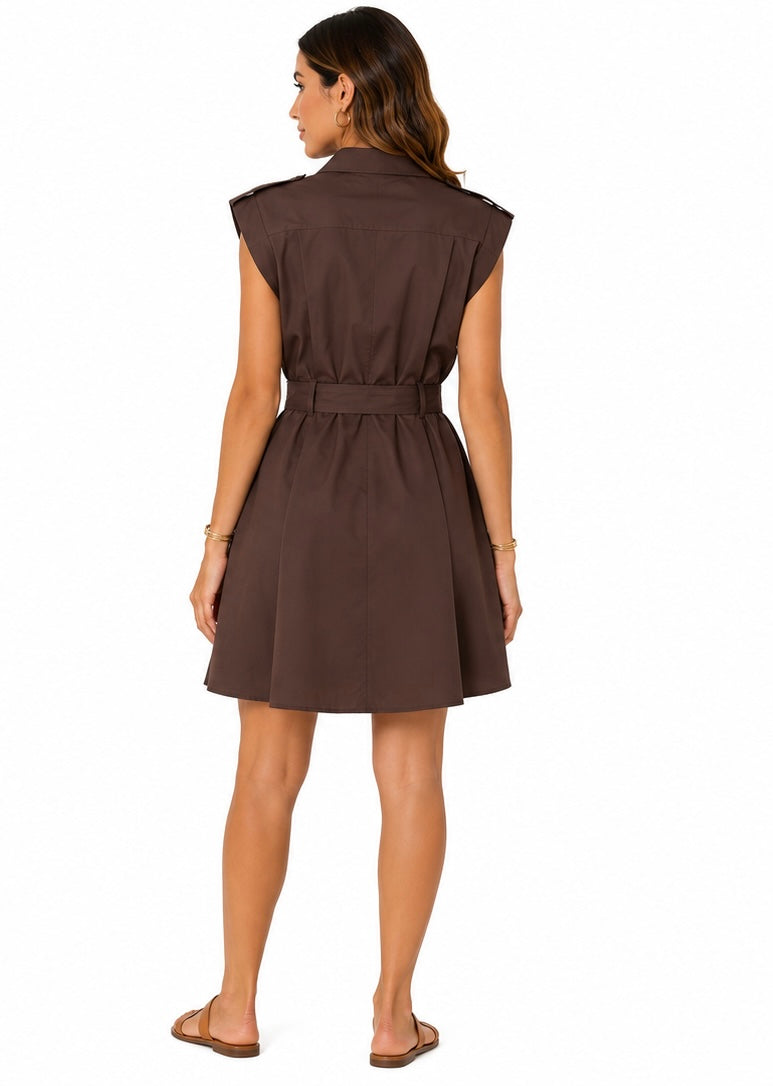 Sophia Belted Shirt Dress ( Chocolate , Olive green )