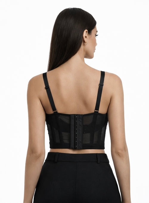 Black Beaded Crystal Crop Corset Top