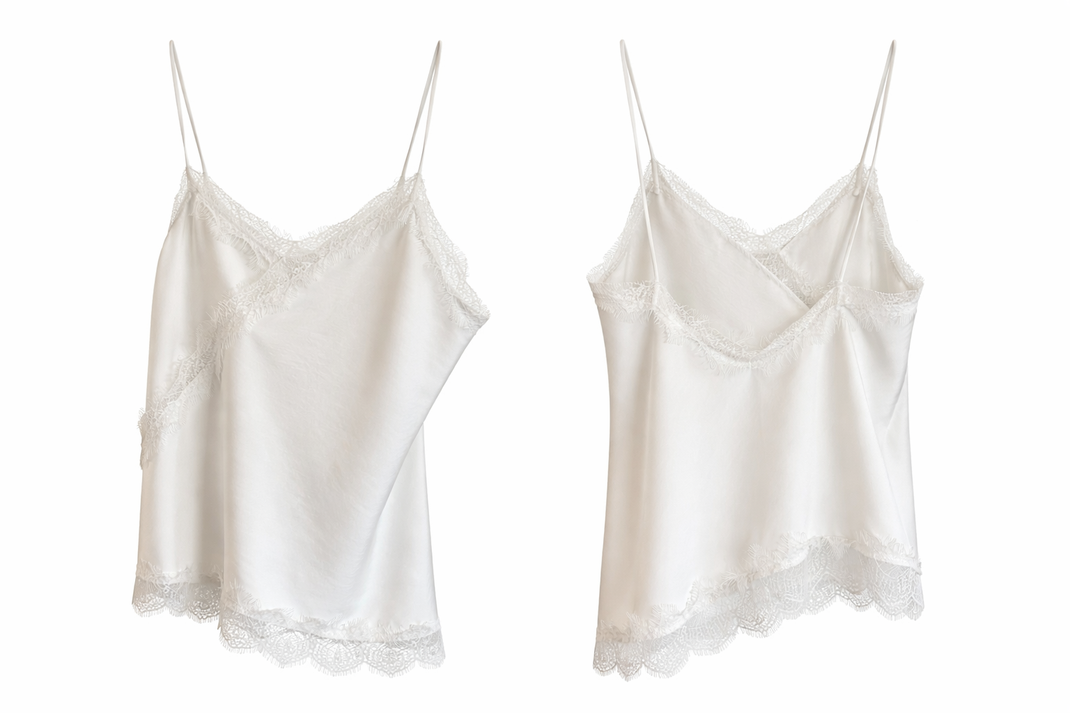 Silk-Style Lace Camisole Top - White , Blush Pink