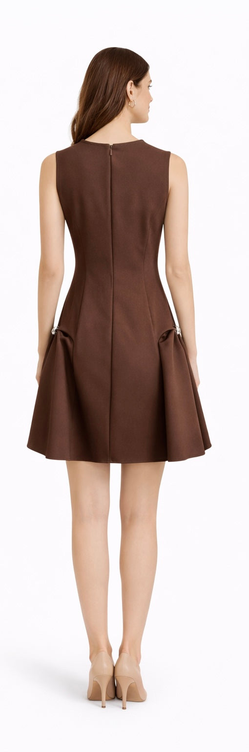 Elegant Sleeveless Cloche Dress in Chocolate Brown