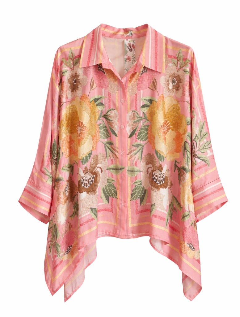 Pink Floral Oversized Button-Up Blouse