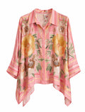 Pink Floral Oversized Button-Up Blouse