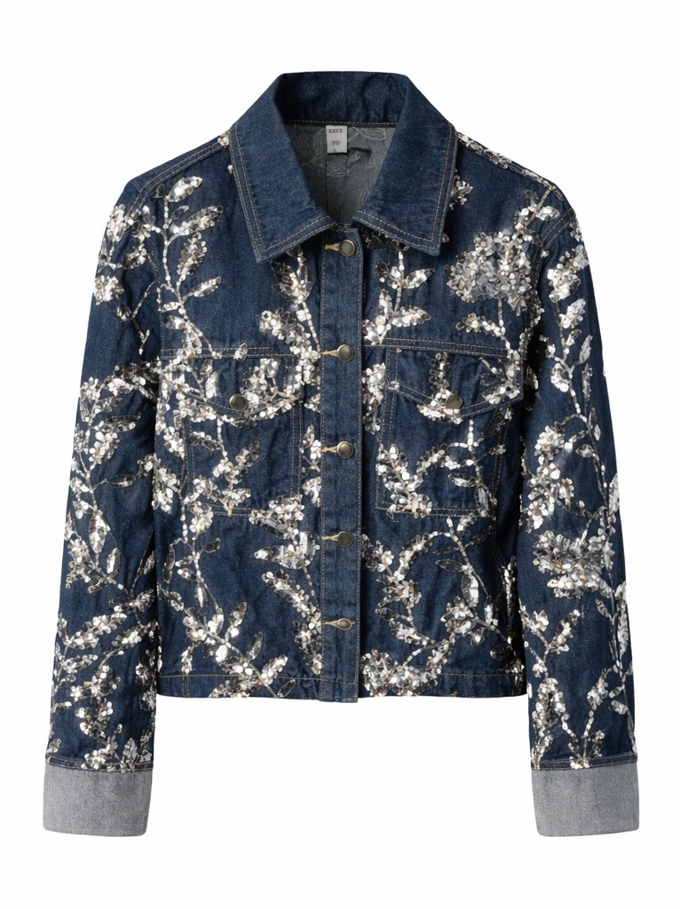 Floral sequinsEmbroidered Denim Jacket