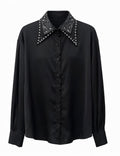 Black Studded Collar Satin Chemise