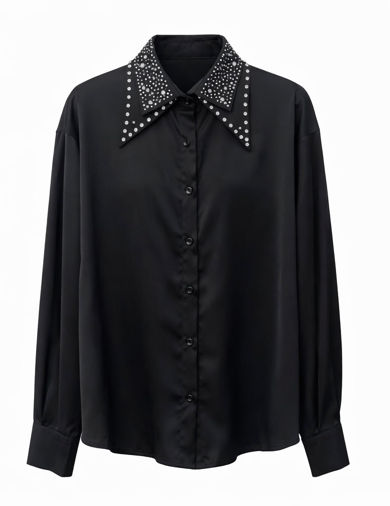 Black Studded Collar Satin Chemise