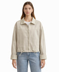 Casual Beige Zip-Up Jacket with Polka Dot