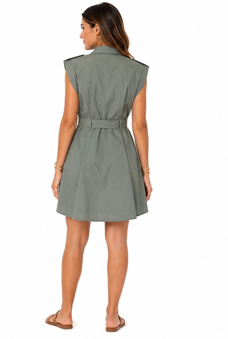 Sophia Belted Shirt Dress ( Chocolate , Olive green )