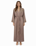 Taupe Satin Abaya with Hand Embellishment