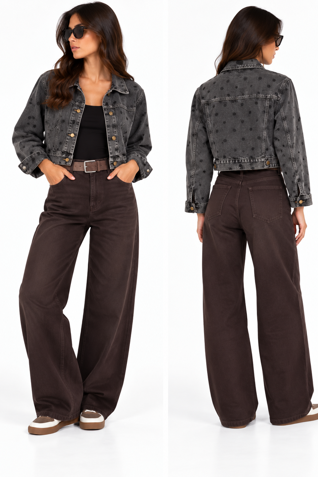 Polka Washed Cropped Jacket ( Olive , Grey )