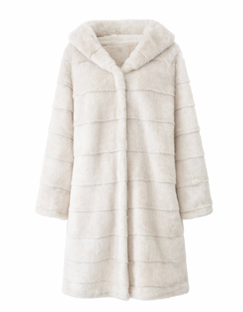 Luxury Long Hooded Faux Fur Coat