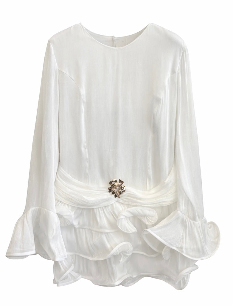 White Satin Ruffle Mini dress