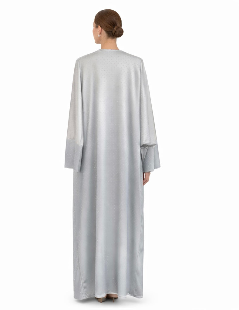 Moonlight Satin Kimono Abaya - Silver