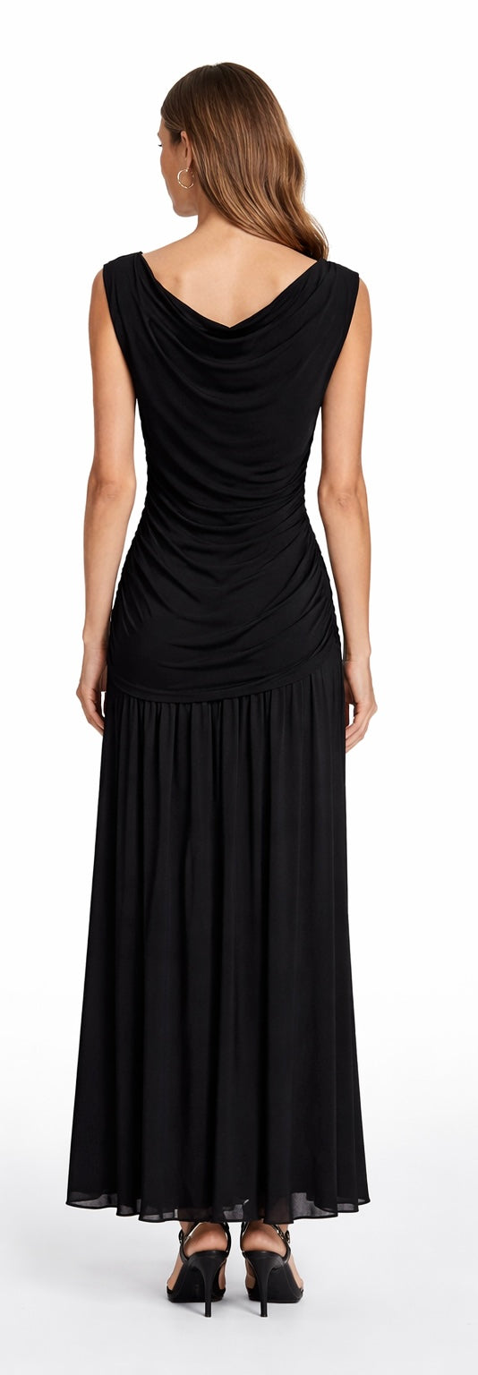 Black Asymmetric Draped Evening Dress