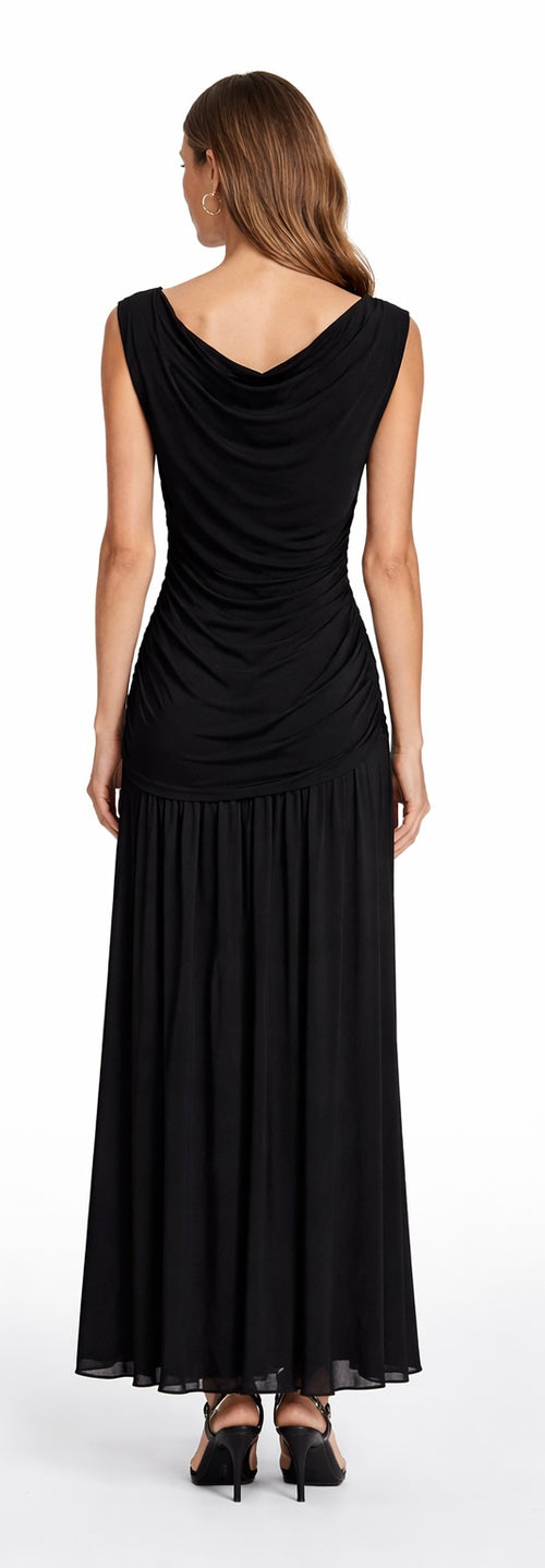 Black Asymmetric Draped Evening Dress