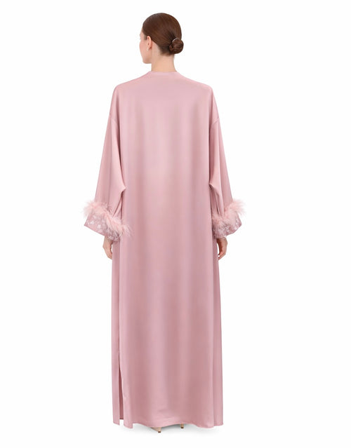Blush Satin Feather-Trim Kimono
